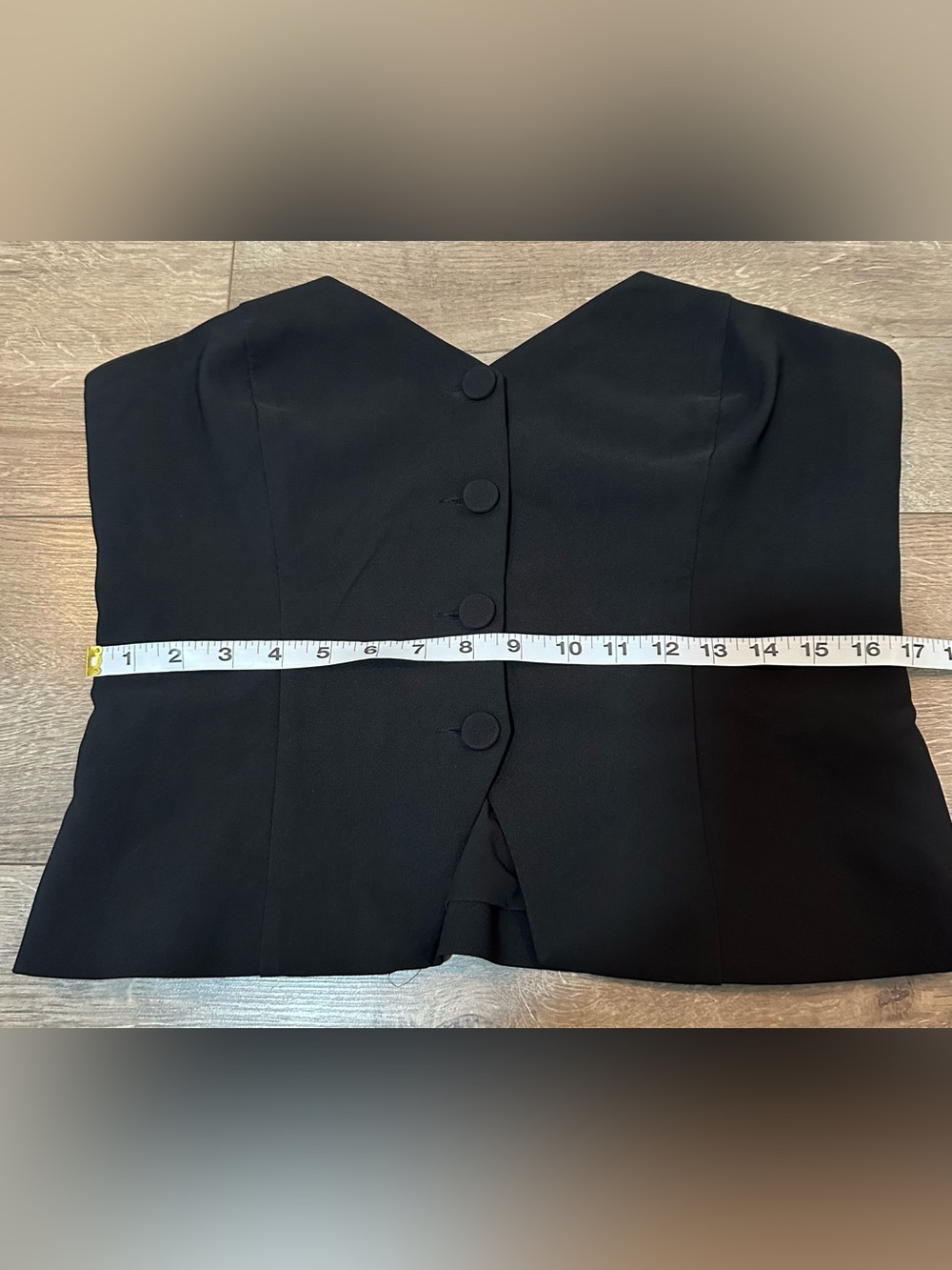 Black Structured Strapless Corset Top | Covered Button Front | Size L - Picture 3 of 9